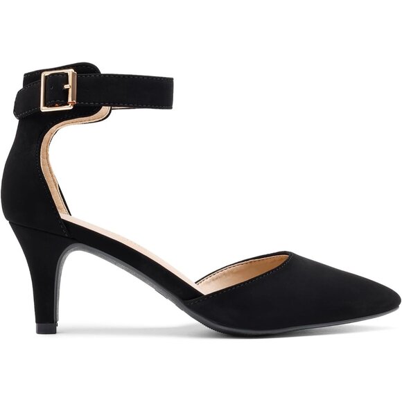 Dream Pairs Women's Black Nubuck Faux Suede pointed Toe Kitten Heels Pumps Shoes - Picture 2 of 7